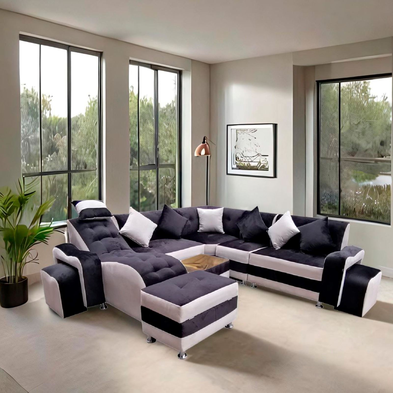 SOFA SECCIONAL MODELO VIP COLOR NEGRO CON CHAMPAGUE